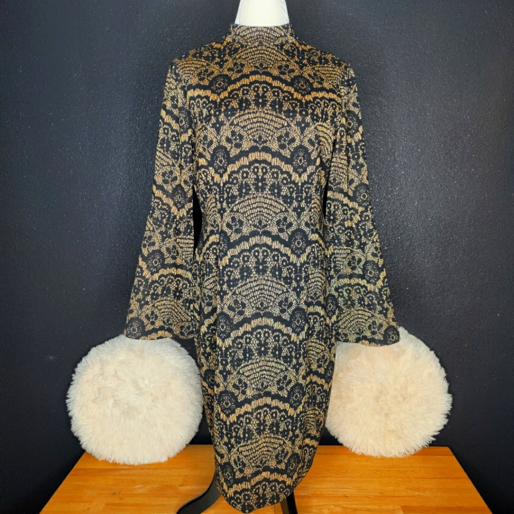 Alex Marie Black and Gold Bell Sleeves Cocktail Dress